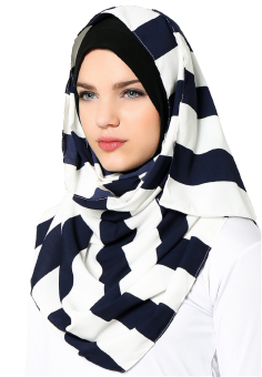 Arela Block Stripes Pashmina Maxmara - Navy Blue & White  