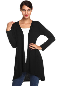 Astar Acevog Lady Women Casual Open Neck Long Sleeve Asymmetric Hem Loose Cardigan Coat (Black) - intl  