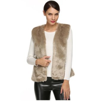 Astar ACEVOG Women Fashion Sleeveless Casual Faux Fur Vest Warm Coat Outwear(Khaki)  