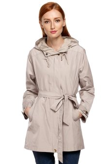 Astar ANGVNS Stylish Ladies Women Front Zip Long Sleeve Hoodie Windcoat Trench Coat Jacket ( Khaki )  