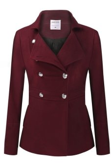 ASTAR Angvns Women Fashion Long Sleeve Double Breasted Solid Long Wool Blend Coat Warm Outerwear Overcoat ( Wine Red )  