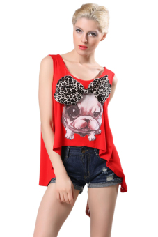 Astar Animal Print Women Summer Tank Tops Female Backless T Shirt Blouse (Red)  