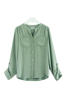 ASTAR Button Pocket Women Casual T Shirt Chiffon Blouses (Green)  