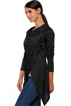 Astar Cowl Neck Asymmetric Tassel Casual Outwear Top Blouses (Black) - intl  