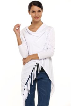 Astar Cowl Neck Asymmetric Tassel Casual Outwear Top Blouses (White) - intl  