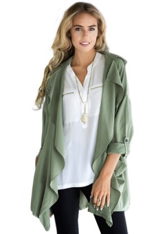 Astar Fashion Ladies Women Turn Down Neck Long Sleeve Drawstring Waist Front Open Casual Loose Wind Coat  