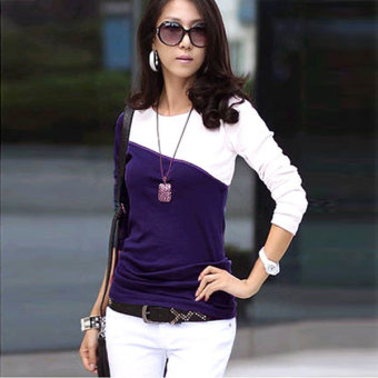 Astar Fashion Stylish European Style Lady Women's Long Sleeve Splicing Tops Blouse T-shirt (Purple) - intl  