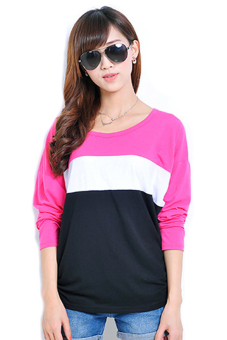 ASTAR Fashion Women's Casual Long Sleeve O-neck T-shirt Casual Patchwork Tops (Pink)  