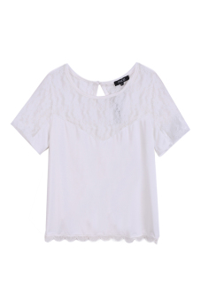 Astar Lace Patchwork Backless Short Sleeve Loose Casual T-shirt (White)ï¼ˆï¼‰  