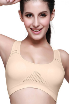 ASTAR Lady Women's Sports Yoga Crop Hollow Removable Pads Bra T shirt Tops (Nude)  