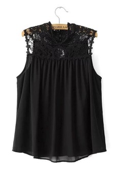 ASTAR Stylish Lady Women's Fashion Sleeveless Crochet Patchwork Chiffon Vest Casual Loose Tank Tops ( Black )ï¼ˆï¼‰  