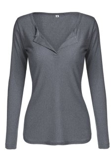 ASTAR Women Fashion Casual V Neck Slim Knitwear Solid Pullover Sweater (Grey)ï¼ˆï¼‰  