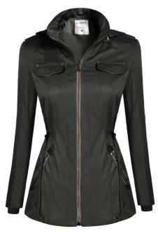 Astar Women Long Sleeve Hooded Zipper Closure Waisted Slim Casual Outdoor Jacket (Black) - intl  