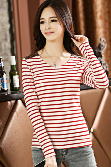 ASTAR Women's Round Neck / Crew Neck Striped Patch Slim Long Sleeve Casual Career Tops T-shirt Basic Teeï¼ˆï¼‰  