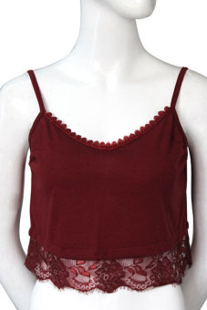 ASTAR Women's V-neck Strap Short Vest Sun-top Blouse Crop Tops (Wine Red)  