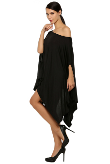Astar Zeagoo Women Batwing Sleeve Oblique Collar Irregular Hem Loose Cloak (Black)  