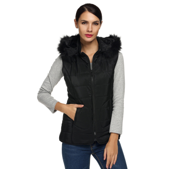 Astar Zeagoo Women Sleeveless Detachable Hat Fur Collar Outwear Zipper Closure Down Coat Vest (Black)  
