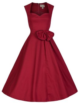 Audrey Hepburn Lady Retro Bow Waist Pure Skirt Style Maxi Dresses(Color:Wine Red) - intl  