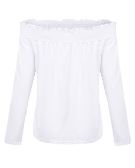 Autoleader Off Shoulder Women Shirred Frill Casual Long Sleeve Blouse (White)  