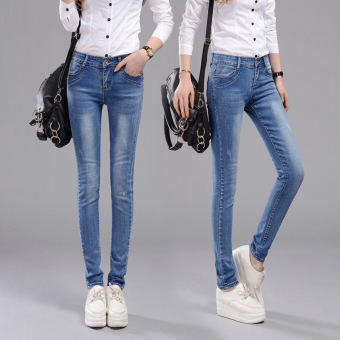 Autumn and Winter Couture Waist Jeans Pants Pants Female Female (in Blue)  