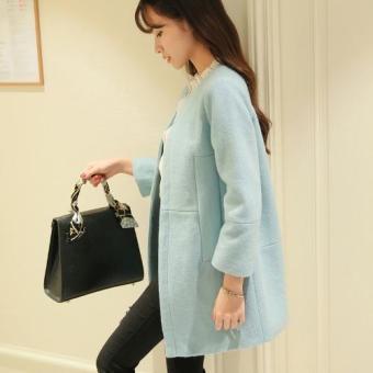 Autumn and Winter Korean Style Fashion Women's Solid color Wool Coat Slim Fit Round Collar Heavy Coat Outwear Blazer-Blue - intl  