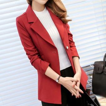 Autumn and winter Women's Korean Style Slim Fit Long Sleeve Suit Jacket Ladies Fashion Casual Blazers Lady one button Suit Coat Outerwear-Red - intl  