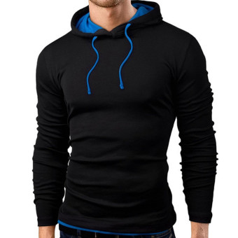 Autumn Men Sweatshirt 2016 Fashion Hooded Sportswear Solid Slim Fit Hoodies Sweatshirts Plus Size Pullovers Tracksuit (Black Blue) - intl  