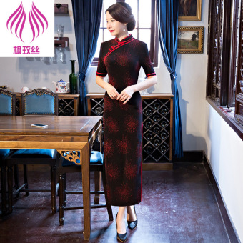Autumn New Style Daily Fashion Velvet Cheongsam Retro Silm Dresses (Tan-130) - intl  