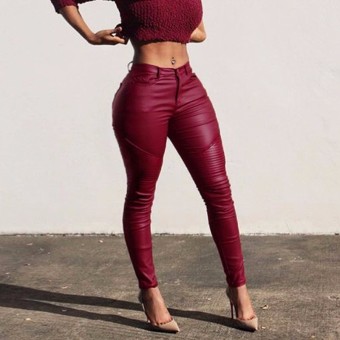 Autumn Sexy Women Skinny Pencil Pants High Waist Zipper PU Leather Capris Slim Stretch Solid Long Trousers - intl  