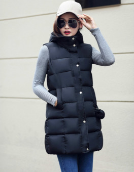 Autumn Winter Thick Coat 2016 Women Long Sleeveless Black Down Jacket Hooded Down Cotton Warm Female Slim Thick Jackets Coat - intl  