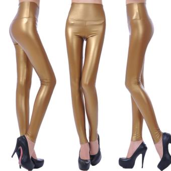 Autumn Winter Women PU Leather Leggings High Waist Silm (Gold) - intl  
