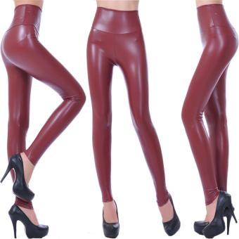 Autumn Winter Women PU Leather Leggings High Waist Silm (Wine Red) - intl  
