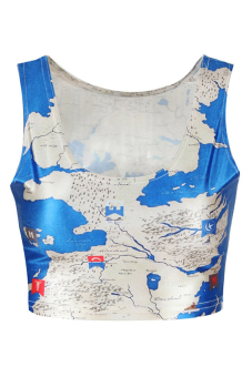 Azone 13 Types European Women's Stylish Print Short Vest Tank Tops ( Blue )   