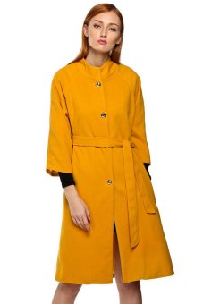 Azone ACEVOG 3/4 Sleeve Wool Blend Winter Jackets Tunic Long Coat Outerwear (Yellow)   