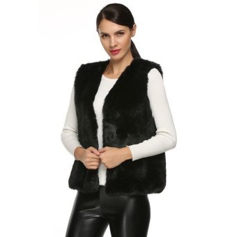 AZONE ACEVOG Women Fashion Sleeveless Casual Faux Fur Vest Warm Coat Outwear(Black)  