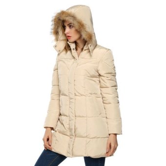 Azone ANGVNS Women Casual Hooded Detachable Faux Fur Collar Long Coat Parka Outwear(White) - Intl  