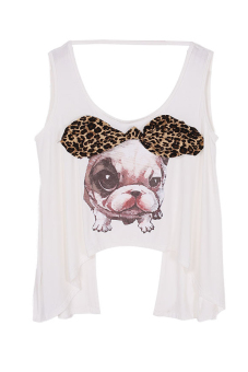 Azone Animal Print Women Irregular Hem Summer Tank Tops Fashion Female Sexy Backless Casual T Shirt Blouse ( White )   