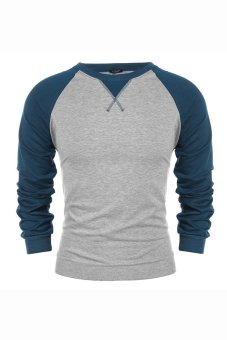 Azone COOFANDY Men's Casual Long Sleeve Pullover Tops Splicing Color Loose Leisure Sports Hoodie ( Grey )   