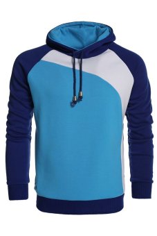Azone Coofandy Men's Warm Contrast Color Hooded Slim Pullover Hoodies (Light Blue)  