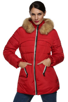 AZONE FINEJO Women Fashion Casual Warm Hooded Down Jacket Coat Outwear Parka (Red)  