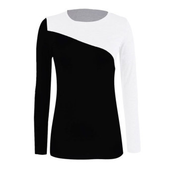 Azone Hot Fashion Stylish European Style Lady Women's Long Sleeve Splicing Tops Blouse T-shirt(Black)   