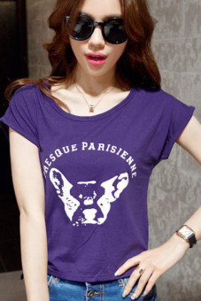 Azone Lady Women's Fashion Short Sleeve O-Neck Casual Loose Letter Print Graphic Tees T-Shirt Tops (Purple) - Intl  