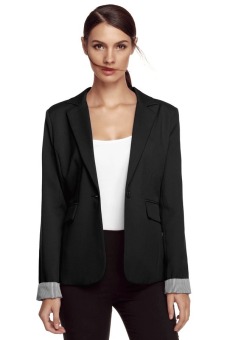 Azone Meaneor Stylish Ladies Women Casual Formal Office Solid Suit One Button Blazer Roll-up Stripe Cuffs Tailoring Coat (Black)   