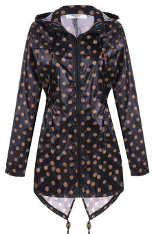 Azone Meaneor Women Girls Dot Raincoat Fishtail Hooded Print Jacket Rain Coat (Black)  