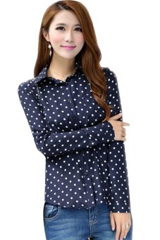 Azone Polka Dots Long Sleeve Chiffon Shirt (Navy Blue)   