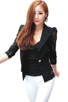 Azone Top Coat Sheer Lace Suit Formal Slim Jacket (Black)  