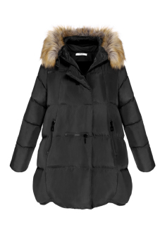 Azone Winter Women Coat Fur Collar Hooded Cotton Long Sleeve Jacket Coat Parka Outwear ( Black ) - Intl  