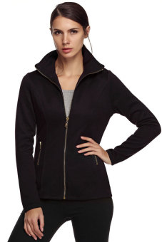 Azone Women Long Sleeve Turn Down Collar Zipper Athletic Jacket (Black) - intl  