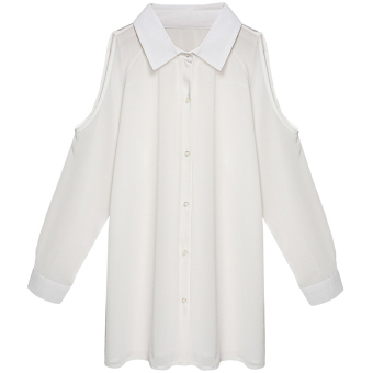 Azone Women Loose Off Shoulder Long Raglan Sleeve Solid Chiffon Shirt Blouse ( White ) - Intl - intl  