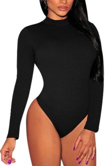 Azone Women Mock Neck Long Sleeve Stretch Short Bodysuit T-Shirts Slim Casual Tops (Black)   